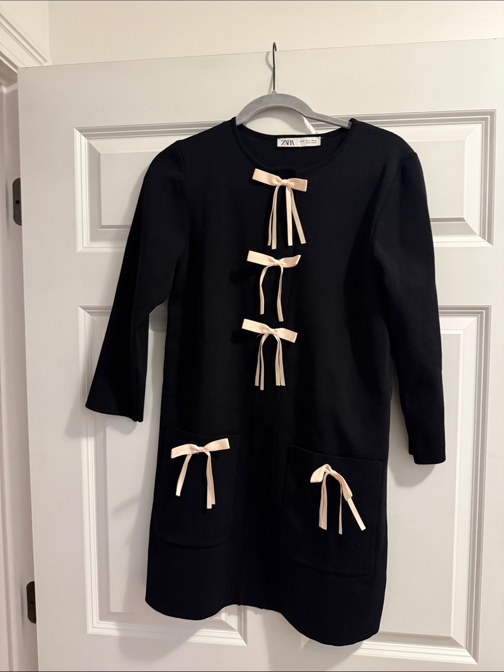 Zara Black Dress with Cream Bow Trim